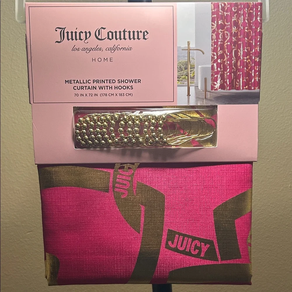 Juicy Couture Pink Silver Shower Curtain NWT Glam Bath